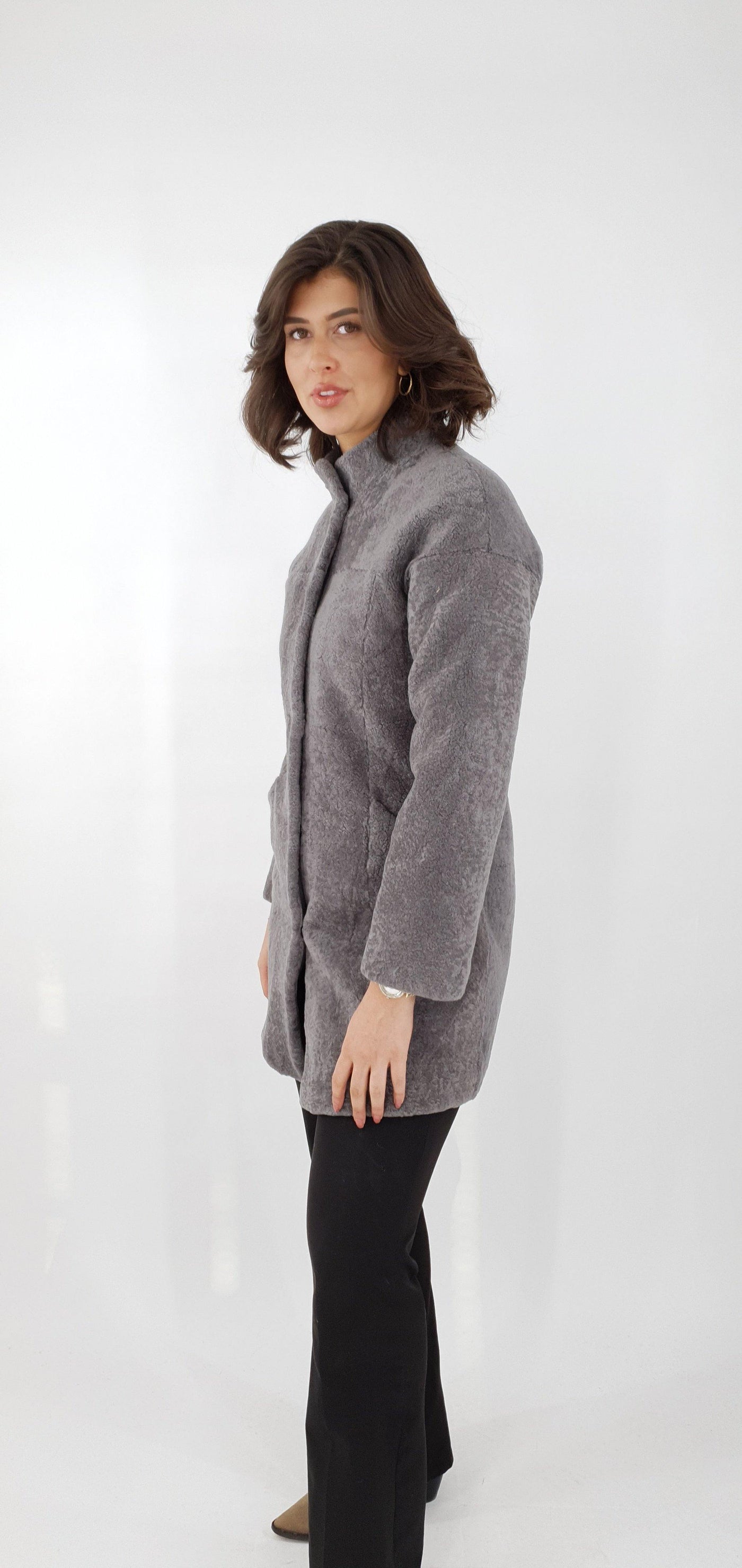 Deepu, 85 cm. - Curly Lamb - Women - Grey - Curly Lamb - Women - Deepu, 85 cm. - Curly Lamb - Women - Grey - Stampe Pels