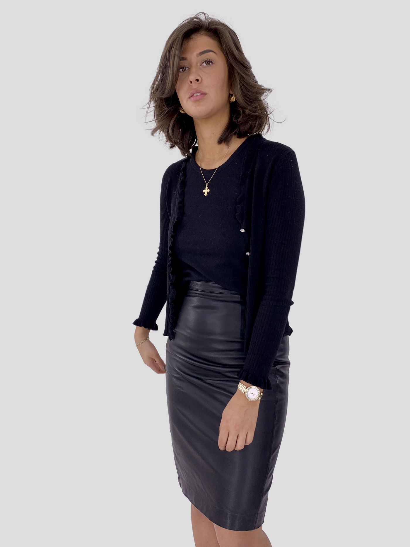 Alondra Skirt - Lamb Thick Leather - Women - Black