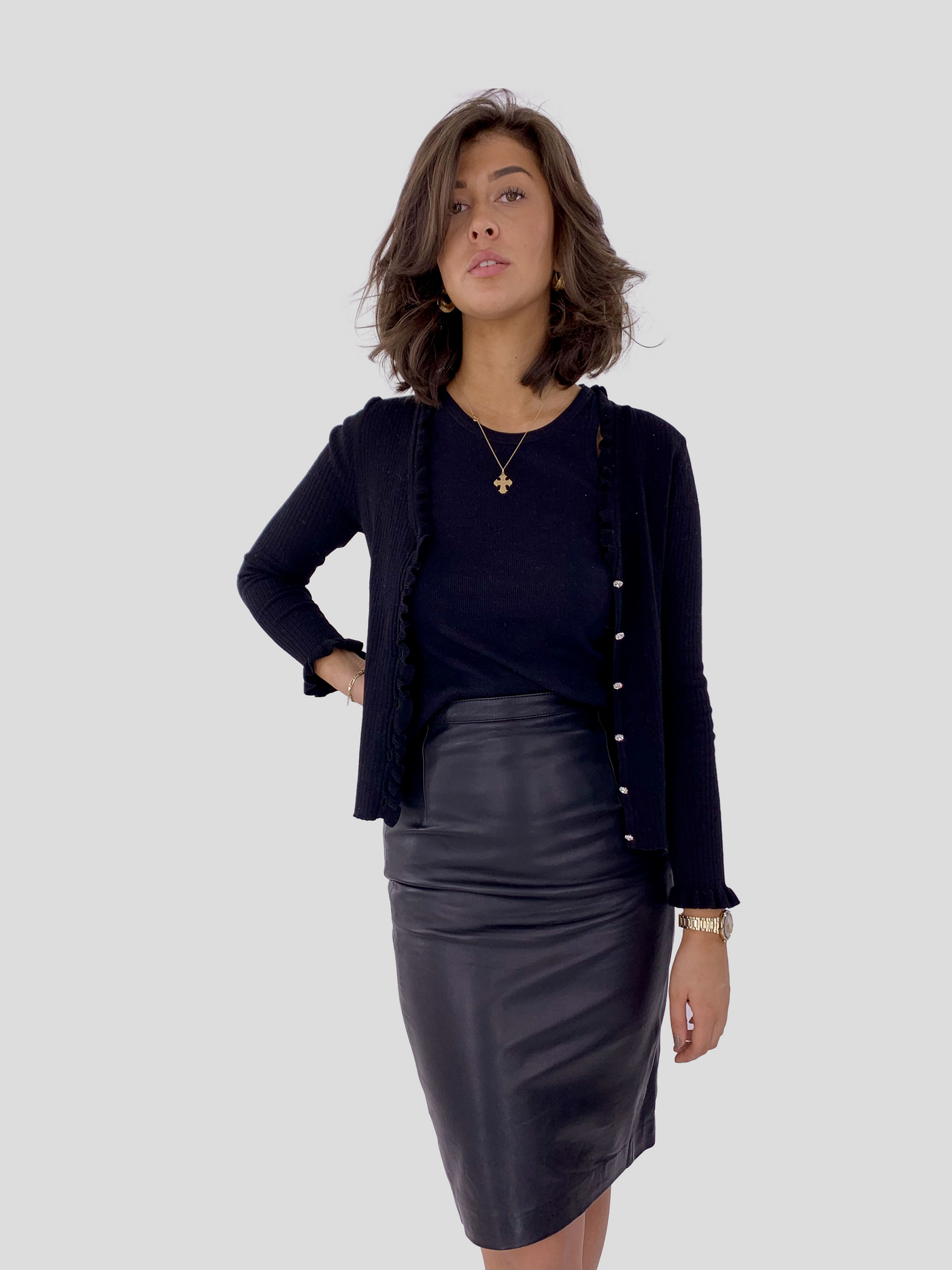 Alondra Skirt - Lamb Thick Leather - Women - Black