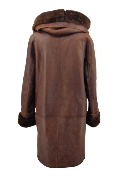 Piemonte, 90 cm. - Hood - Nappa Lamb Crack Jungle -Women - Cognac | STAMPE PELS