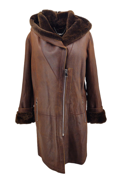 Piemonte, 90 cm. - Hood - Nappa Lamb Crack Jungle -Women - Cognac | STAMPE PELS