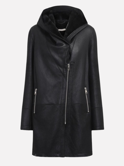 Piemonte, 90 cm. - Hood - Nappa Lamb Crack - Women - Black / Lamme Pels - Levinsky - Kvinde