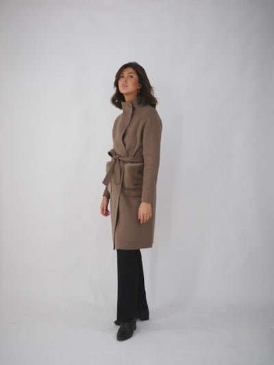 Check, 104 cm. - Collar - Wool - Women - Brown