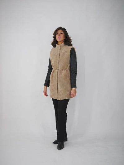 Freida West, 85 cm. - Collar - Curly Lamb - Women - Light Camel