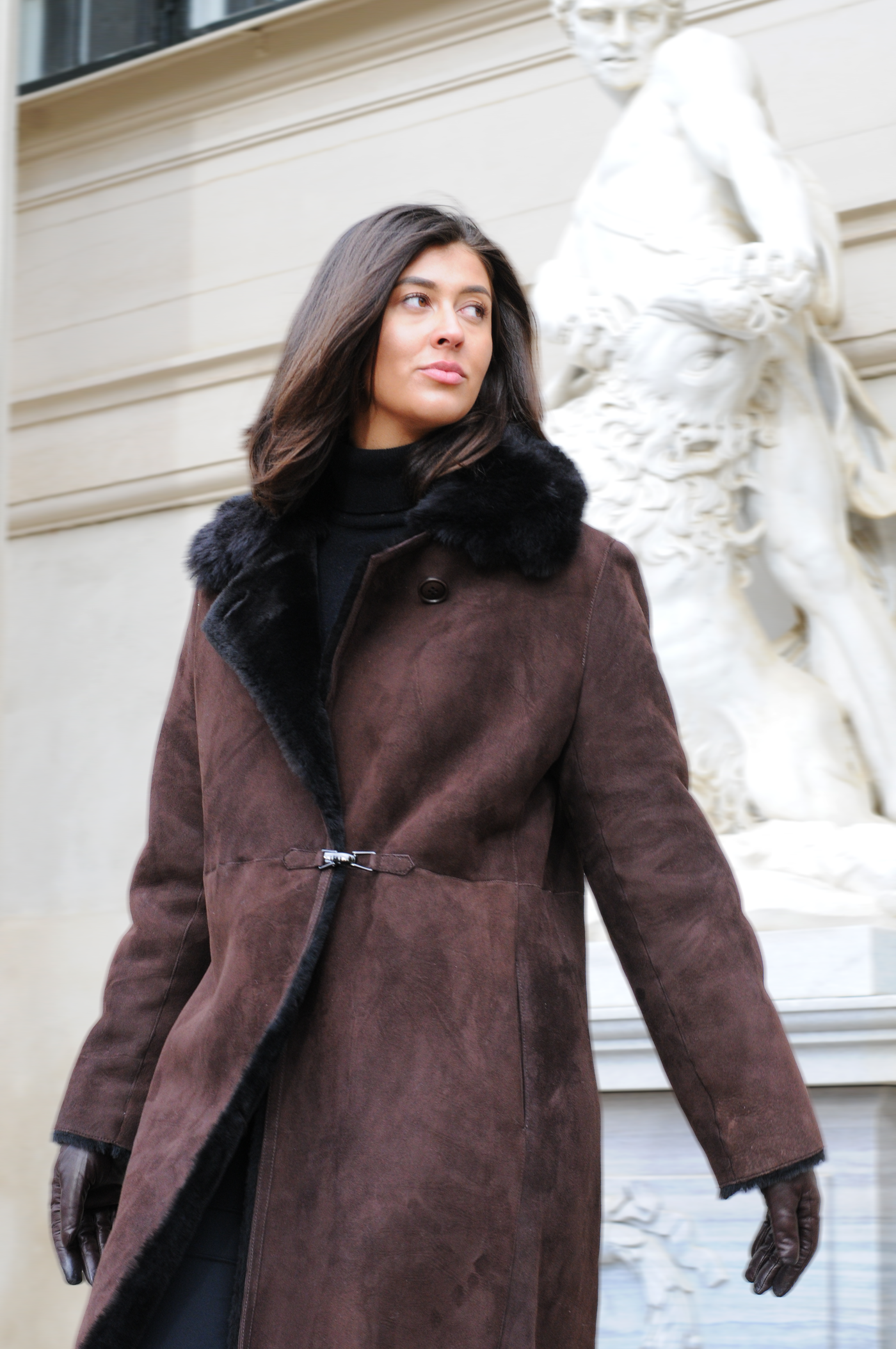 Gislaine,110 cm. - Collar - Suede Lamb - Women - Dark Brown