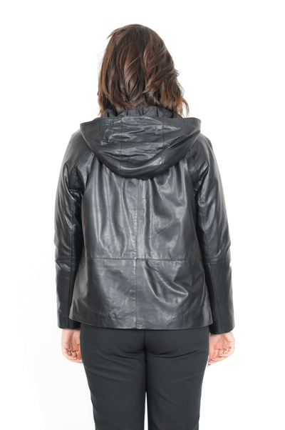 Coline Short Jacket - Hood - Lamb Malli Leather - Women - Black