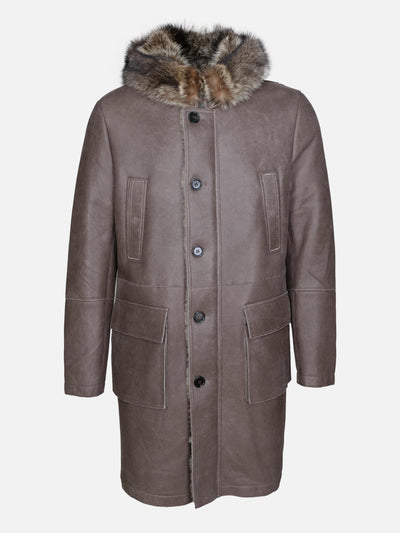 Gil,, 100 cm. - Hood - Nappa Lamb Crack - Man - Dark Oak