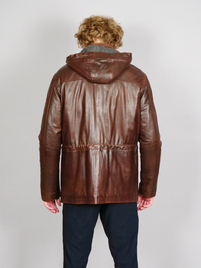 Gassa, 80 cm. - Hood - Lamb Malli Leather - Man - Copper Brown
