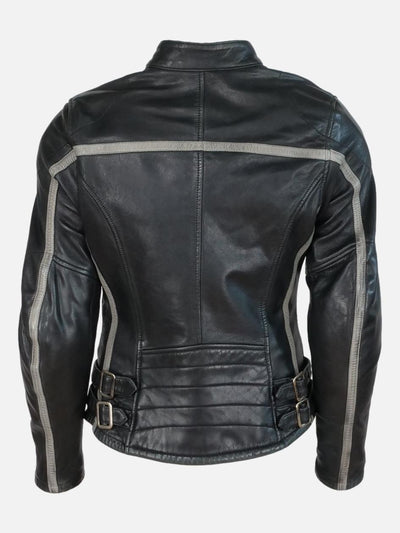 LMCJ W-002 Womens Motor Cycle Jacket - Goat Nappa Retro Leather-Women - Black