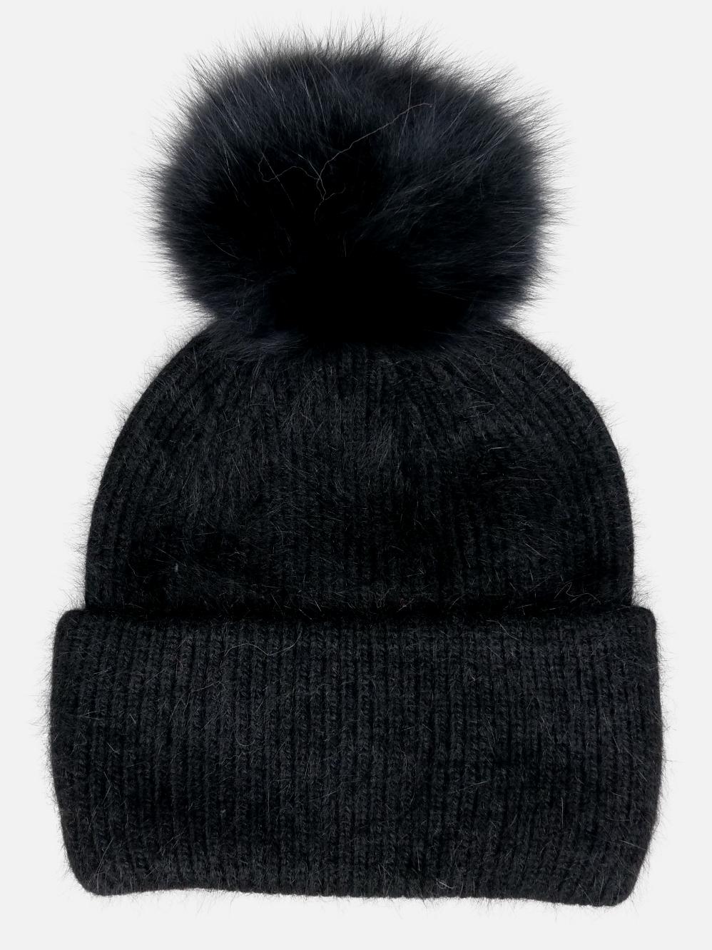 HL22C007 Angora Hat - Knitted Yarn - Accesories - Black