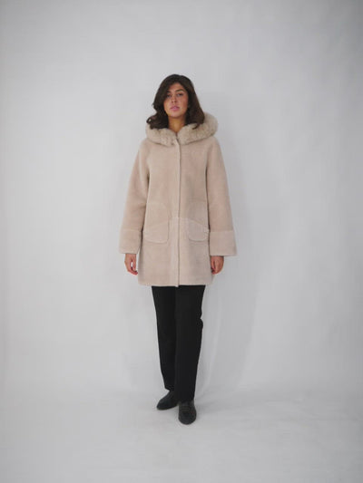 Fernanda, 85 cm. - Hood - Air Wool - Women - Beige