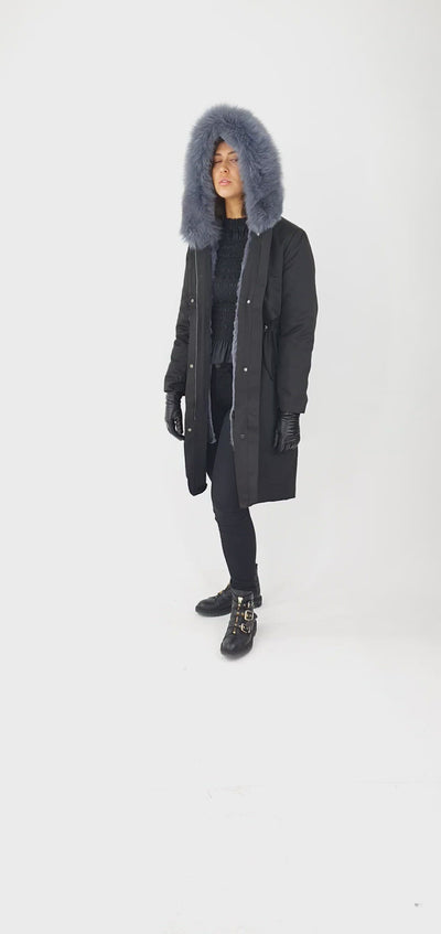 Denisa, 102 cm. - Hood - Textile - Women - Black