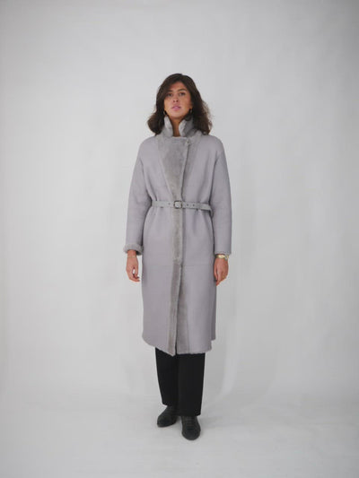 Fara, 90 cm. - Collar - Nappa Lamb - Women - Grey